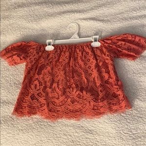 Express Off the Shoulder Lace Crop Top